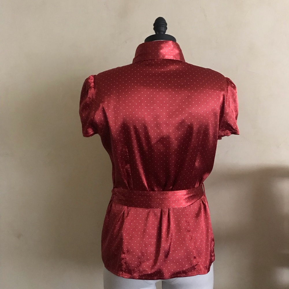 Red Satin Button-Up Blouse - Picture 6 of 9